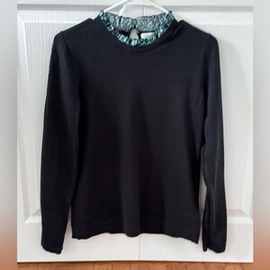 Ruffle neck cotton sweater with floral trim